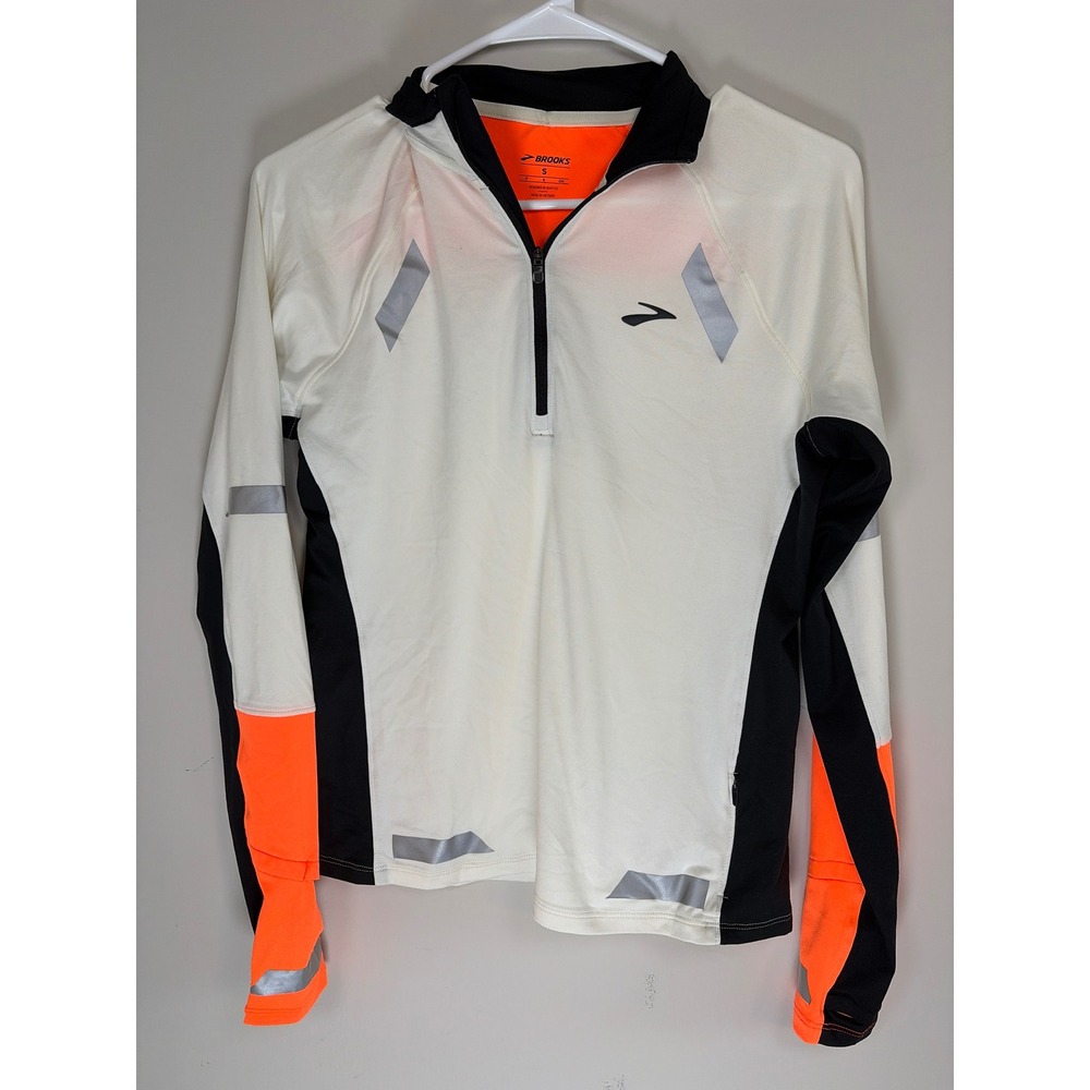 Brooks Carbonite 1/2 Zip Running Pullover Reflective White Orange Black 221686 S